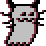 small pixel art of a gray ghost with cat ears and face, it has a slight red edge
